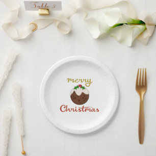 Frohe Weihnachten+Pudding Design Pappteller