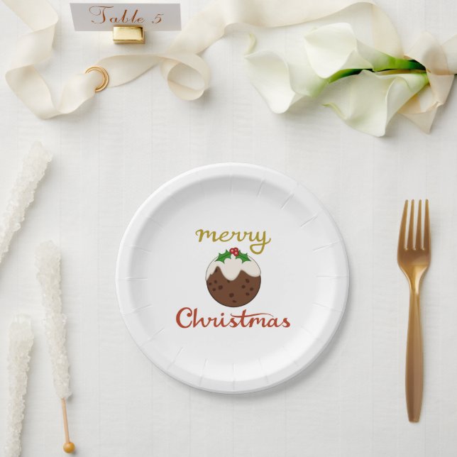 Frohe Weihnachten+Pudding Design Pappteller (Hochzeit)