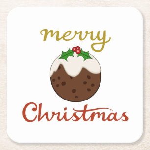 Frohe Weihnachten+Pudding Design Rechteckiger Pappuntersetzer