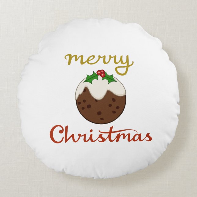 Frohe Weihnachten+Pudding Design Rundes Kissen (Vorderseite)