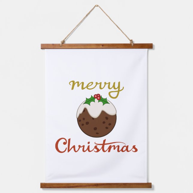 Frohe Weihnachten+Pudding Design Wandteppich Mit Holzrahmen (Vorderseite)