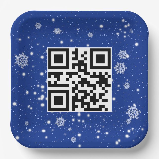 Frohe Weihnachten QR-Code auf Schneeflocken Pappteller (Vorderseite)