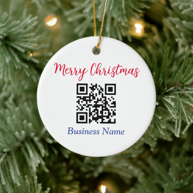 Frohe Weihnachten, QR-Code, Firmenname, Vs 2 Keramik Ornament (Baum)