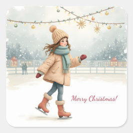 Frohe Weihnachten! Quadratischer Aufkleber