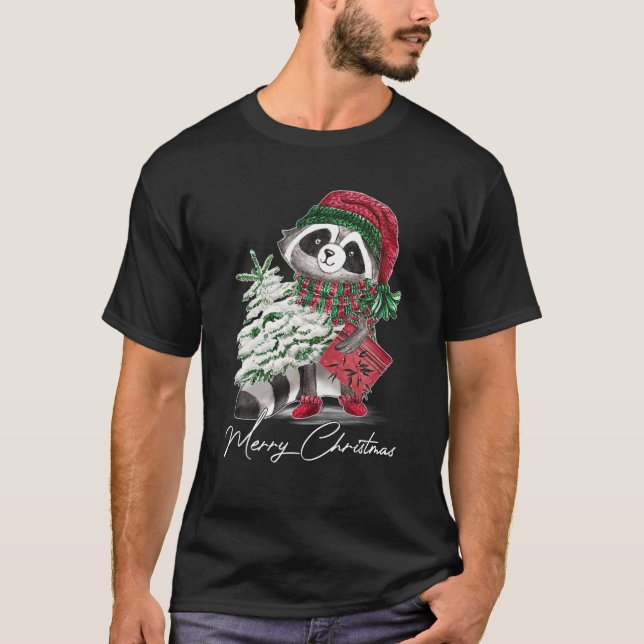 Frohe Weihnachten Raccoon Lover Weihnachtsmannmütz T-Shirt (Vorderseite)