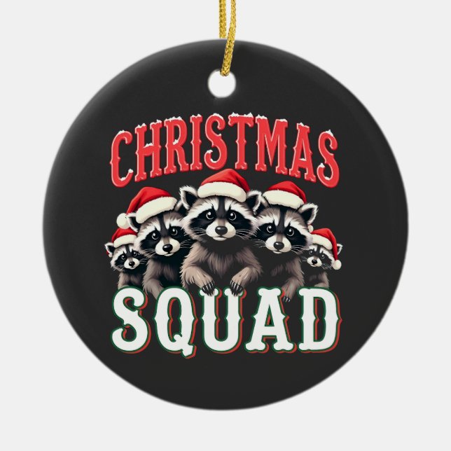 Frohe Weihnachten Raccoon Weihnachtsmannmütze Lieb Keramik Ornament (Vorne)