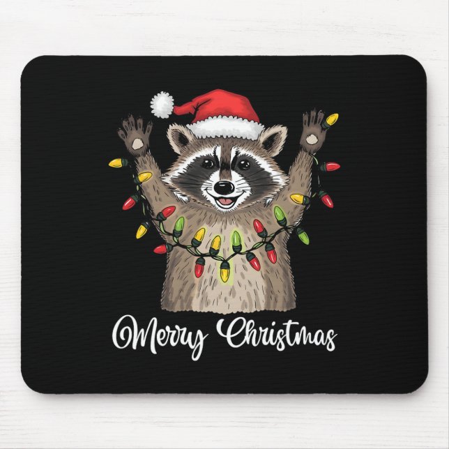 Frohe Weihnachten Raccoon Weihnachtsmannmütze Xmas Mousepad (Vorne)