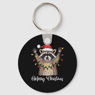 Frohe Weihnachten Raccoon Weihnachtsmannmütze Xmas Schlüsselanhänger
