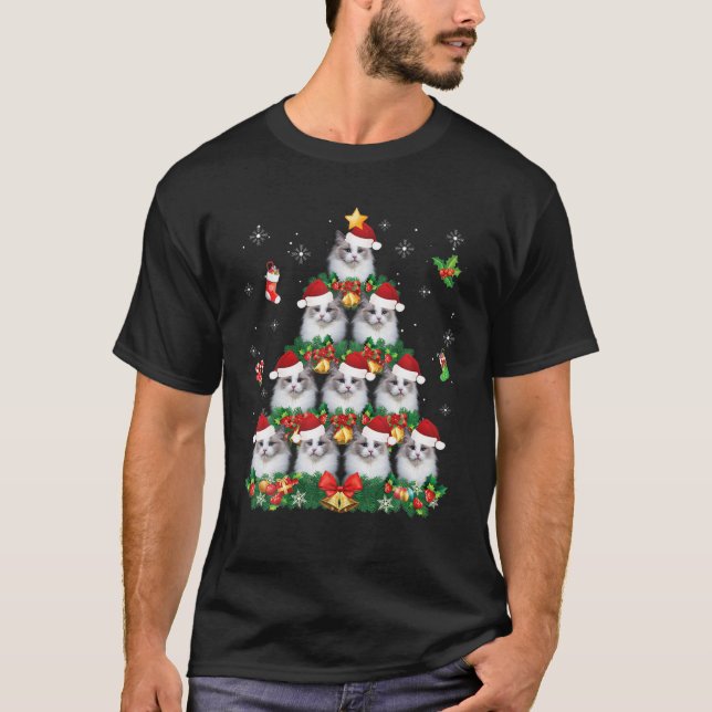 Frohe Weihnachten Ragdoll Cat Santa Tree Pajama Ug T-Shirt (Vorderseite)