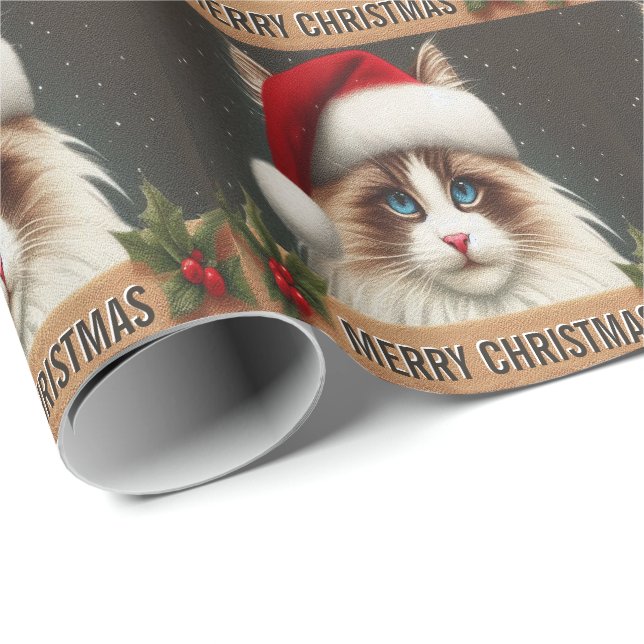 Frohe Weihnachten Ragdoll Cat, Xmas Santa Ragdoll Geschenkpapier (Rolleneckpunkt)