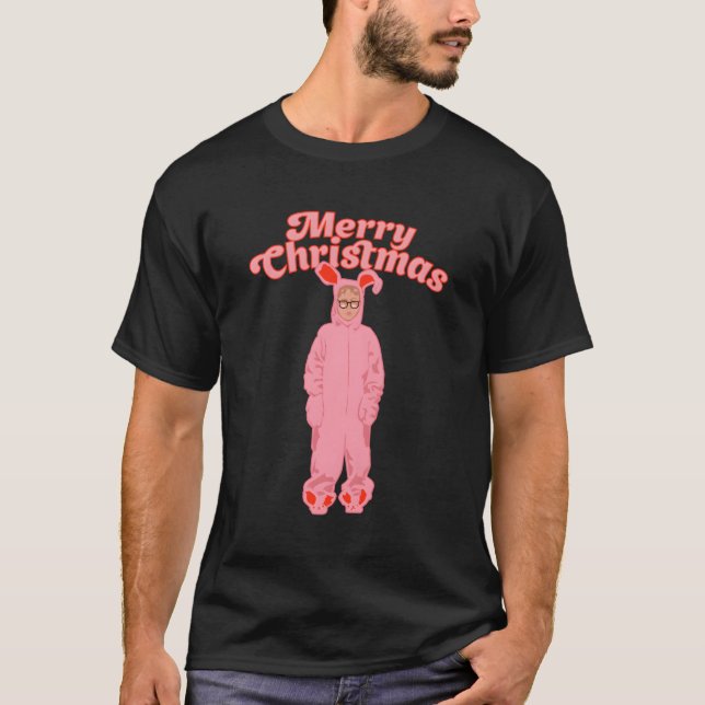Frohe Weihnachten Ralphie Pink Bunny Costume Funny T-Shirt (Vorderseite)