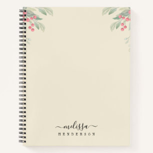 Frohe Weihnachten Red Berries Botanischer Urlaub Notizbuch