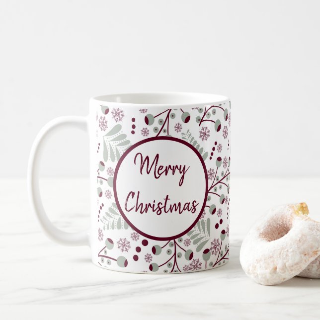 Frohe Weihnachten Red Berries Kaffeetasse (Mit Donut)