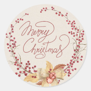 Frohe Weihnachten Red Berry Wreath Runder Aufkleber