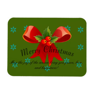 Frohe Weihnachten Red Bow Holly und Schneeflocken Magnet