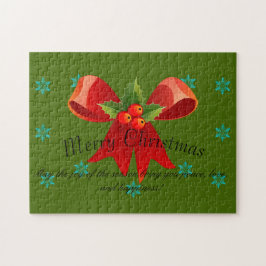 Frohe Weihnachten Red Bow Holly und Schneeflocken Puzzle