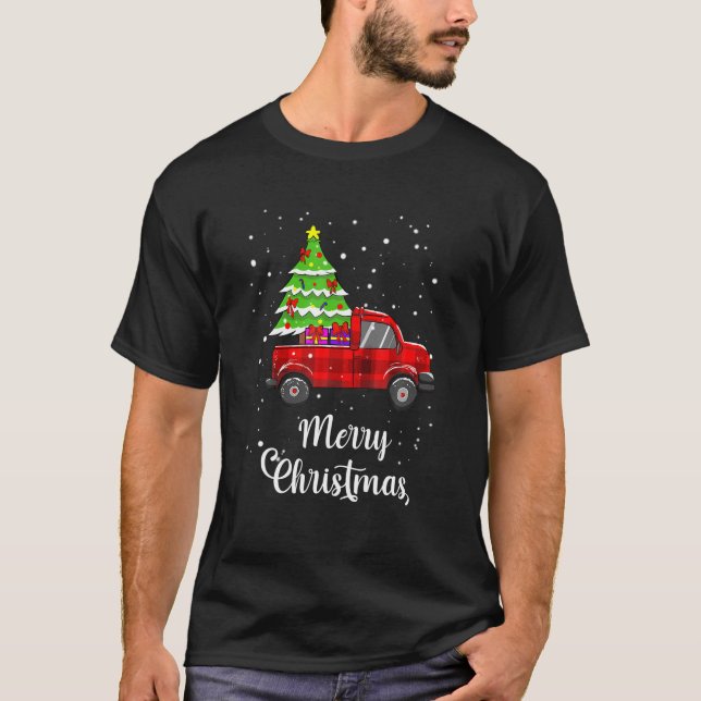 Frohe Weihnachten Red Buffalo Kariert Truck Tree M T-Shirt (Vorderseite)