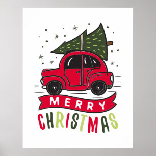 Frohe Weihnachten Red Car Tree Ferien Weihnachten  Poster