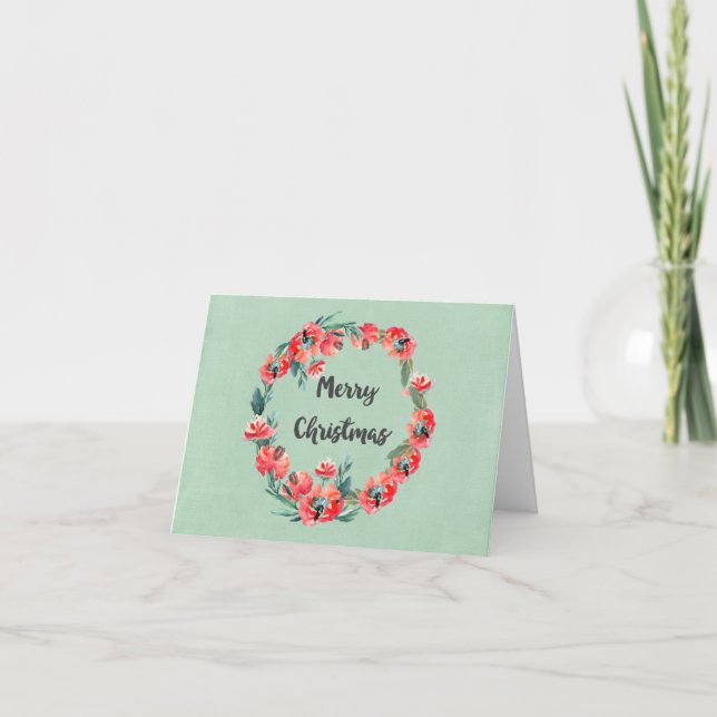 Frohe Weihnachten Red Floral Watercolor Wreath (Vorderseite)