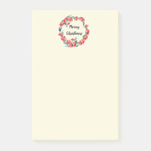 Frohe Weihnachten Red Floral Watercolor Wreath Post-it Klebezettel