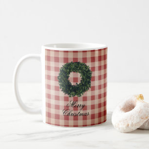 Frohe Weihnachten Red Gingham Kariert Wreath Kaffeetasse