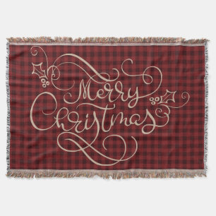 Frohe Weihnachten Red Gingham Script Typografie Decke