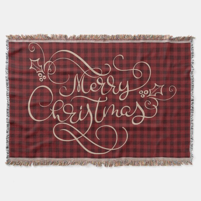 Frohe Weihnachten Red Gingham Script Typografie Decke (Vorderseite)