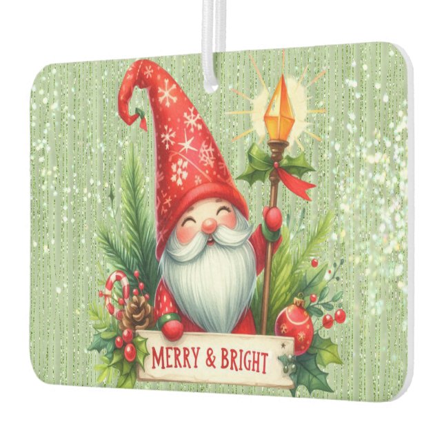 Frohe Weihnachten Red Gnome Glittery Autolufterfrischer (Links)