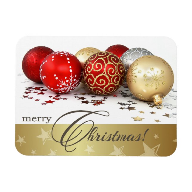 Frohe Weihnachten. Red Gold Baubles Geschenk Magnet (Horizontal)