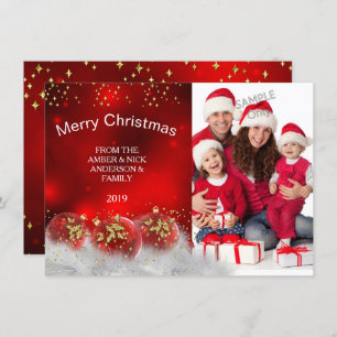 Frohe Weihnachten Red Gold Holly baubles Einladung