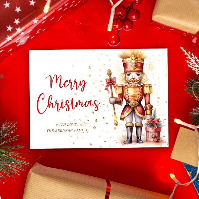 Frohe Weihnachten Red Gold Nutcracker (Merry Christmas Red Gold Nutcracker Holiday Card)