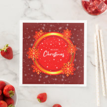 Frohe Weihnachten Red Gold Snowflakes