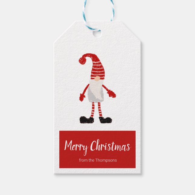 Frohe Weihnachten Red Gray Gnome Nordic Stripe Geschenkanhänger (Vorderseite)