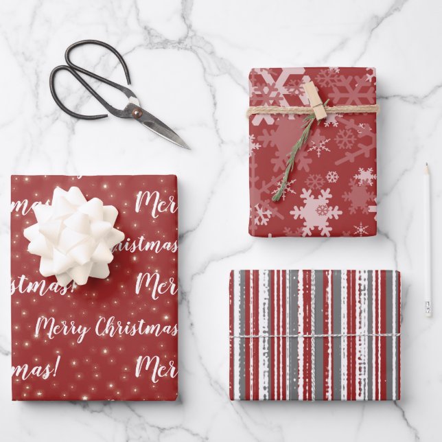 Frohe Weihnachten Red Gray Winter Geschenkpapier Set (Vorderseite)