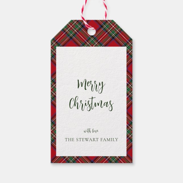 Frohe Weihnachten Red Green Kariert Stewart Tartan Geschenkanhänger (Vorderseite)