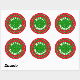 Frohe Weihnachten Red Green & Snowflakes Runder Aufkleber