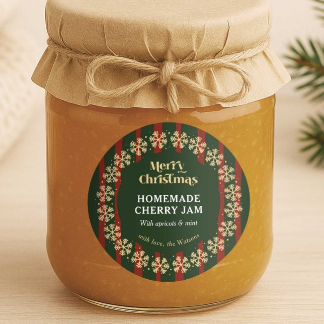 Frohe Weihnachten Red & Green Stripes hausgemachte Runder Aufkleber (Classic red & green stripe round DIY gift label - great to apply to jars,, gift boxes or bottles)