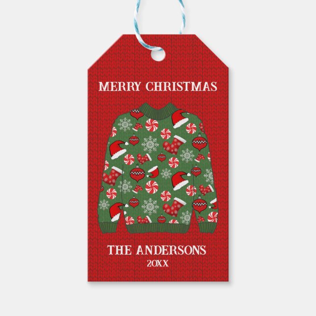 Frohe Weihnachten Red Green Ugly Sweater Geschenkanhänger (Vorderseite)
