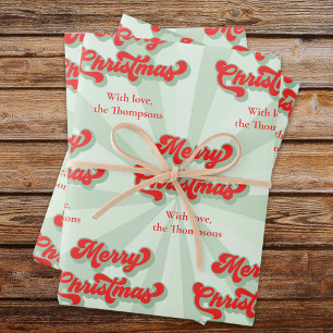 Frohe Weihnachten Red Green Whimsical Retro Custom Geschenkpapier Set
