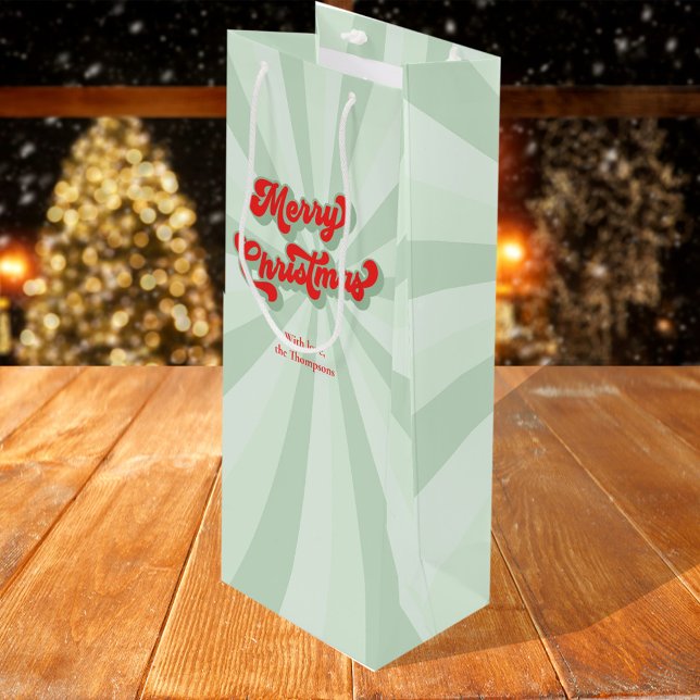 Frohe Weihnachten Red Green Whimsical Retro Custom Geschenktüte Für Weinflaschen (Whimsical typography Merry Christmas wine gift bag
)