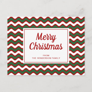 Frohe Weihnachten Red Green White Stripes Waves Postkarte