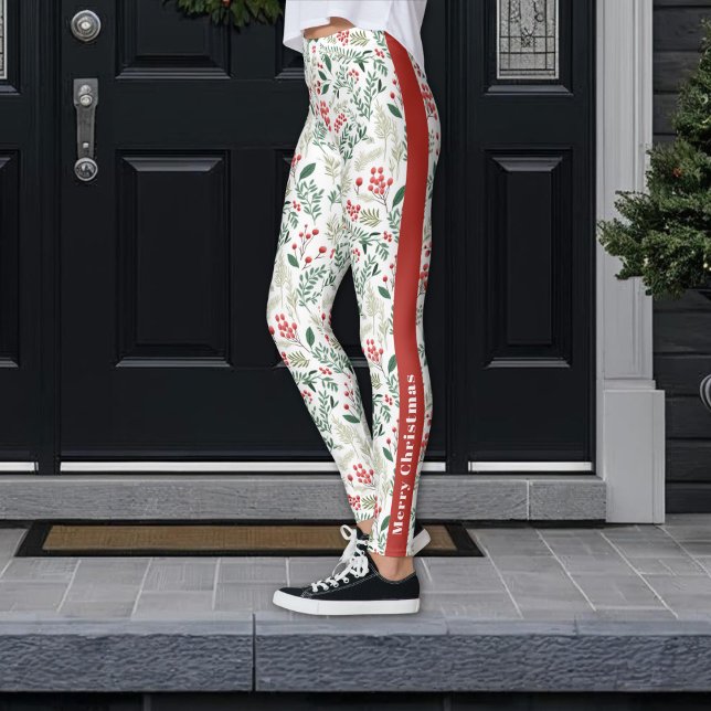 Frohe Weihnachten Red Holly Berries Leggings (Von Creator hochgeladen)