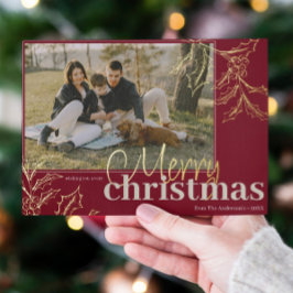 Frohe Weihnachten Red Holly Berry Gold Custom Foto Folien Feiertagskarte
