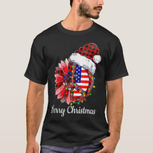 Frohe Weihnachten Red Kariert Peace Signights USA T-Shirt
