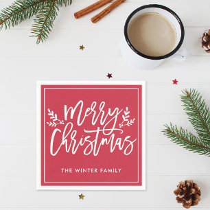 Frohe Weihnachten Red Modern Script Holiday Serviette