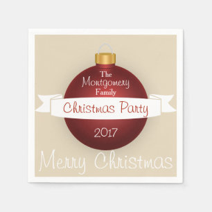 Frohe Weihnachten Red Ornament Ribbon Familienname Serviette