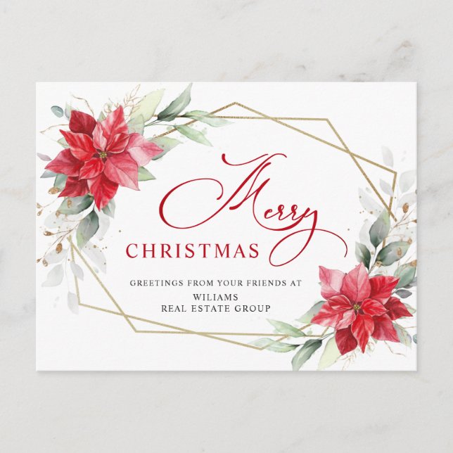 Frohe Weihnachten Red Poinsettia Corporate Gruß Postkarte (Vorderseite)