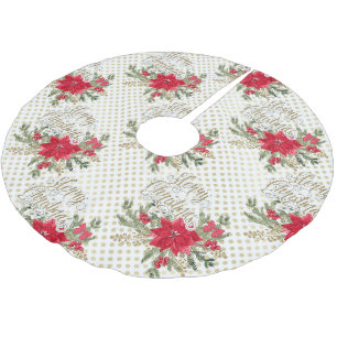 Frohe Weihnachten Red Poinsettia Polyester Weihnachtsbaumdecke
