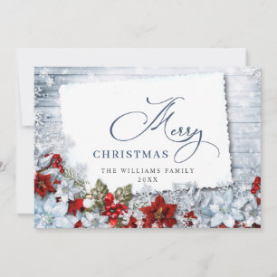 Frohe Weihnachten Red Poinsettia Rustic Wood