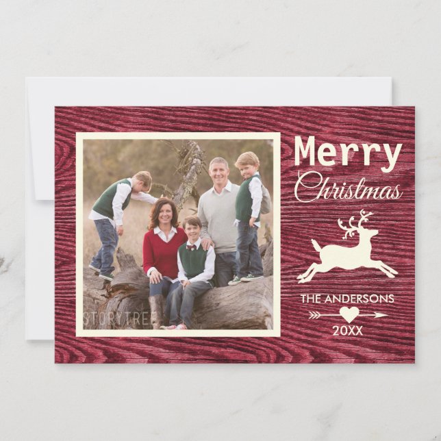 Frohe Weihnachten Red Rustic Wood Family Foto (Vorderseite)